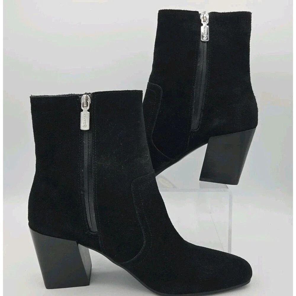 Blondo Sadie Waterproof Bootie Woman Black Suede Ankle Block Heel Boots Size 9